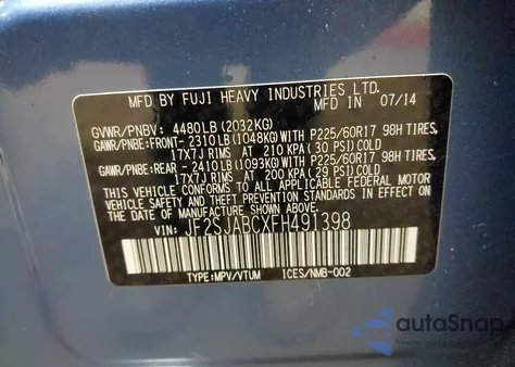 2015 Subaru Forester 2.5I z USA, uszkodzony, nr VIN JF2SJABCXFH491398